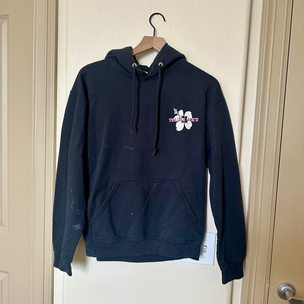 Trader Joe’s Black Hoodie with Hood and Logo Size Medium Unisex